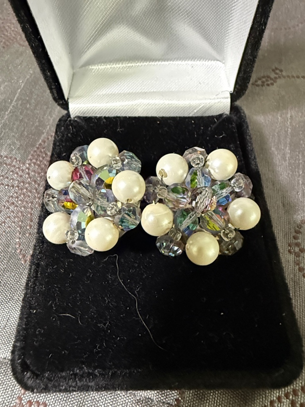 Laguna Vintage Cluster Pearl and Crystal Clip-On Earrings - costume